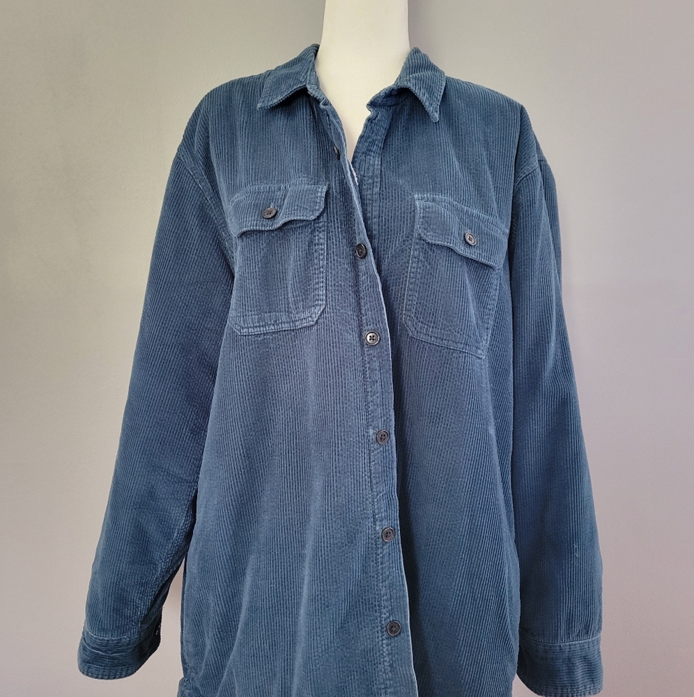 Lands End BLUE Cotton Corduroy Button Up Jacket Size Large